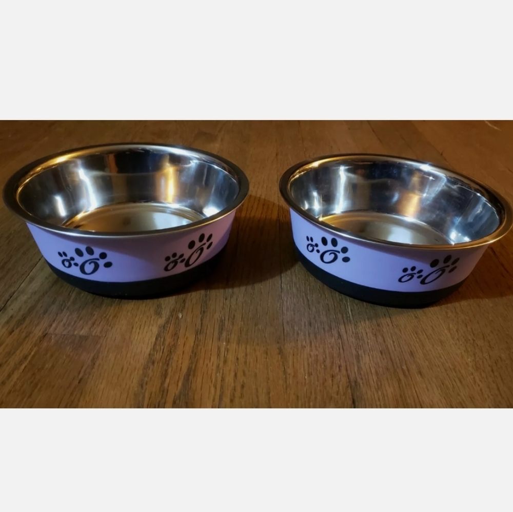 Stainless Steel Purple Pet Food And Water Bowls